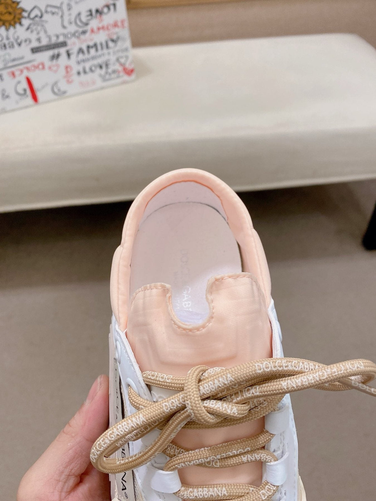 Dolce & Gabbana Pale Pink Cream Low-Top Sneakers — detail