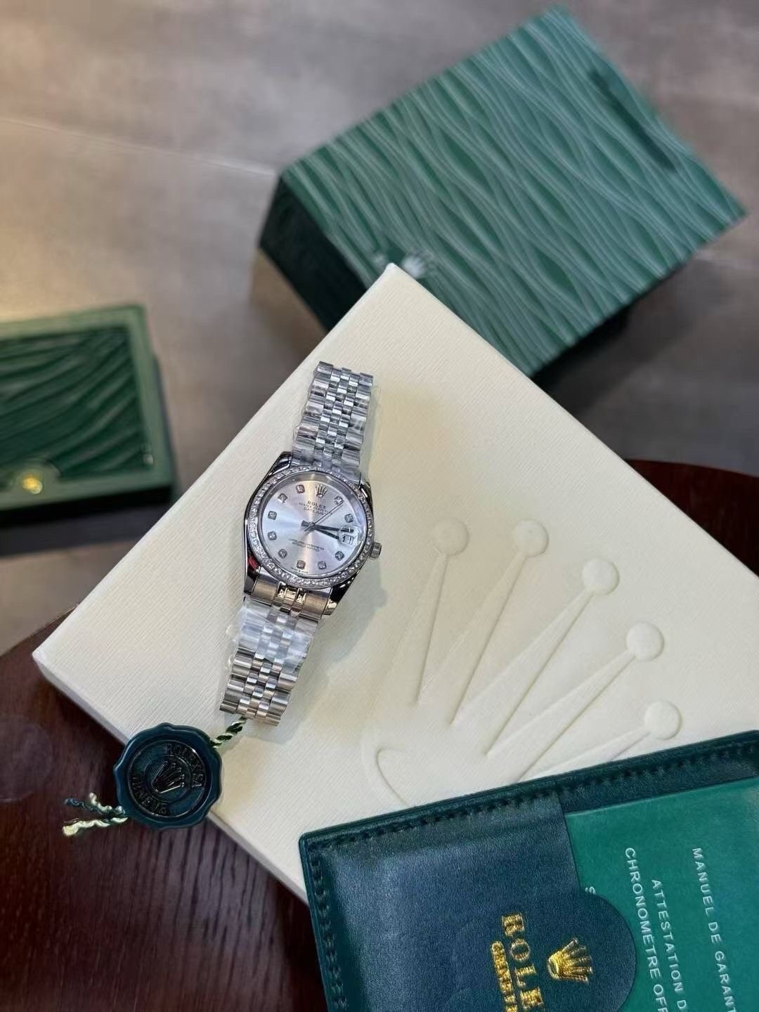 Rolex Pale Iridescent Dial Metal Bracelet Watch — hero
