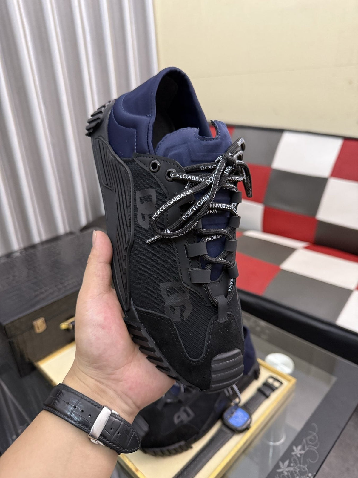 Dolce & Gabbana Black and Navy Low-Top Sneakers — side