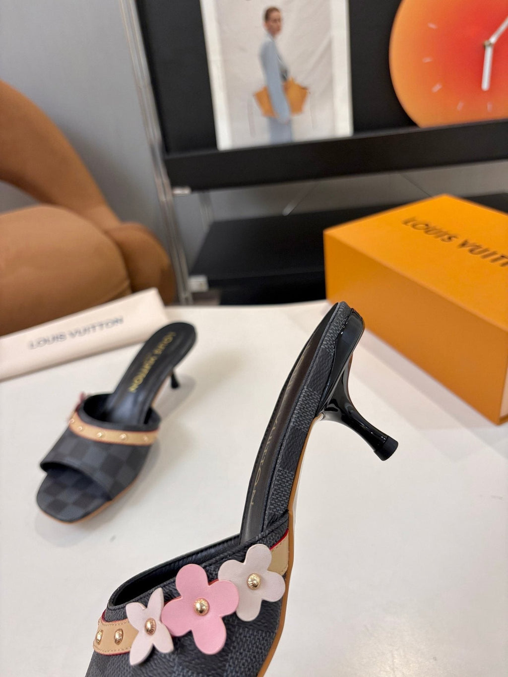 Louis Vuitton Checkered Floral Slingback Heeled Sandals — detail