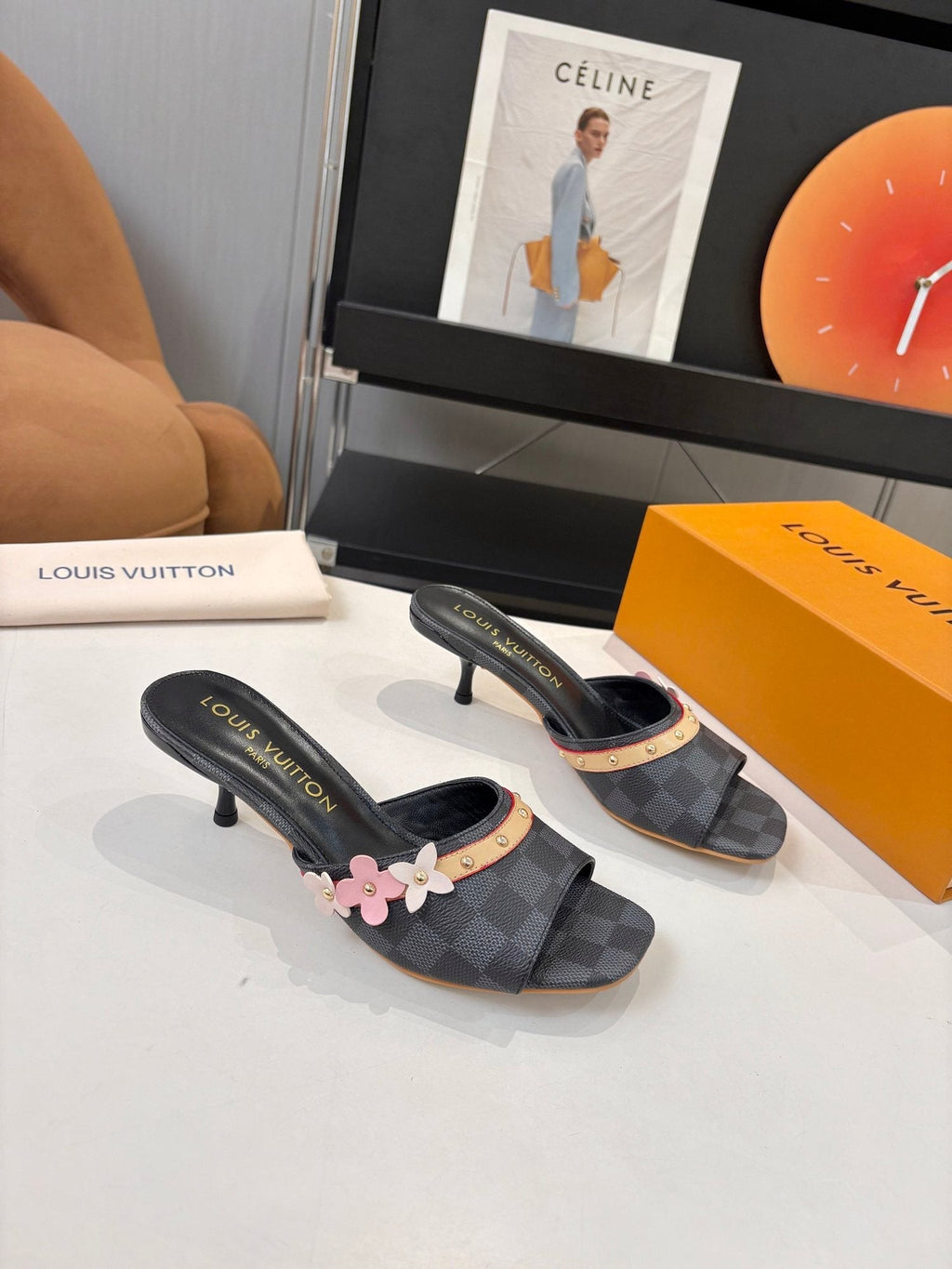 Louis Vuitton Checkered Floral Slingback Heeled Sandals — hero