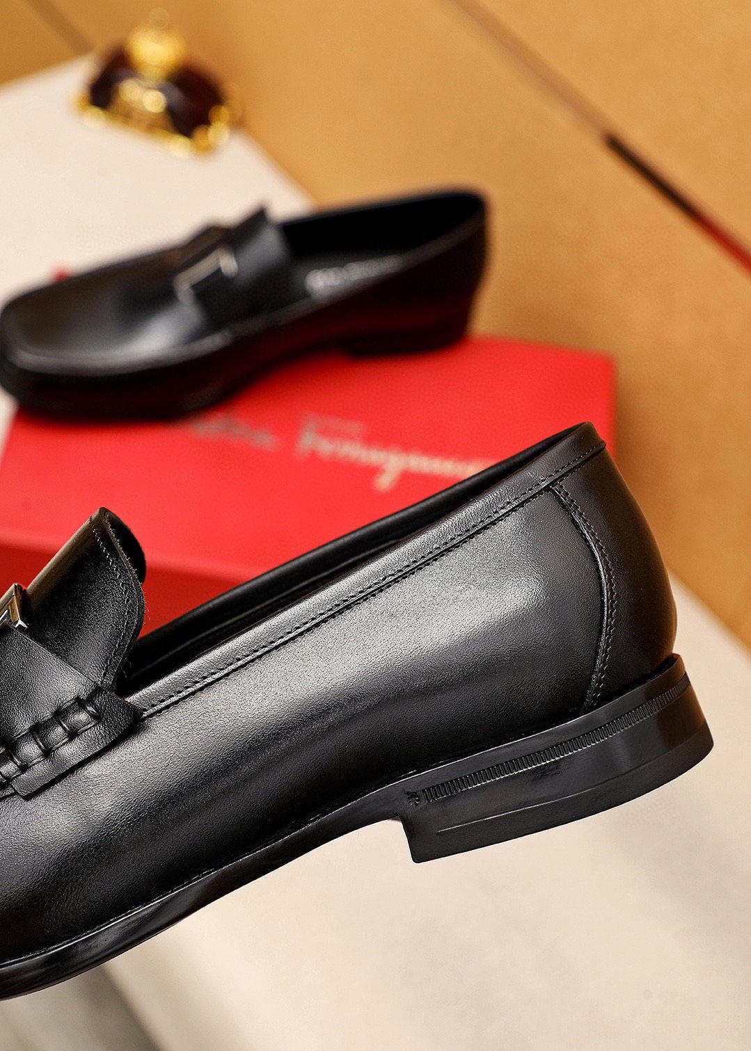 Ferragamo Black Buckle Loafers — side