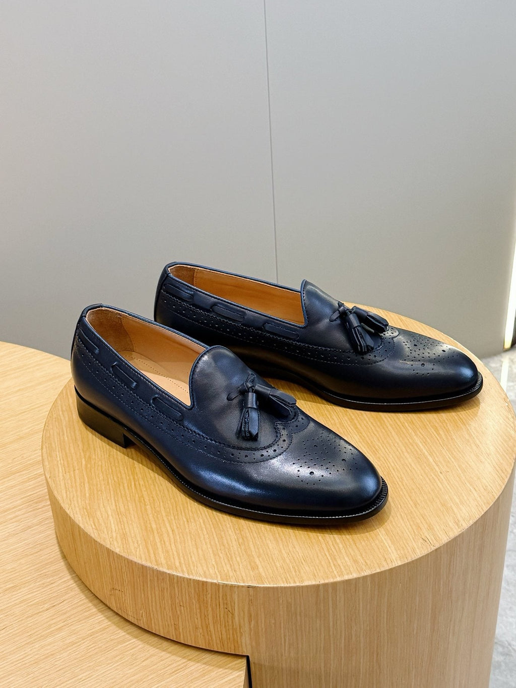 Loro Piana Navy Blue Tassel Loafers — side