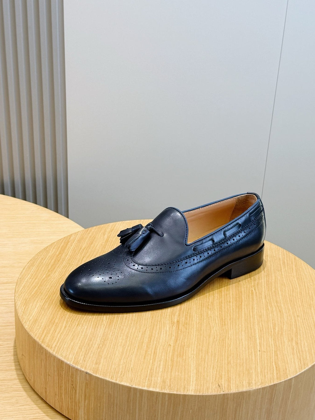 Loro Piana Navy Blue Tassel Loafers — front