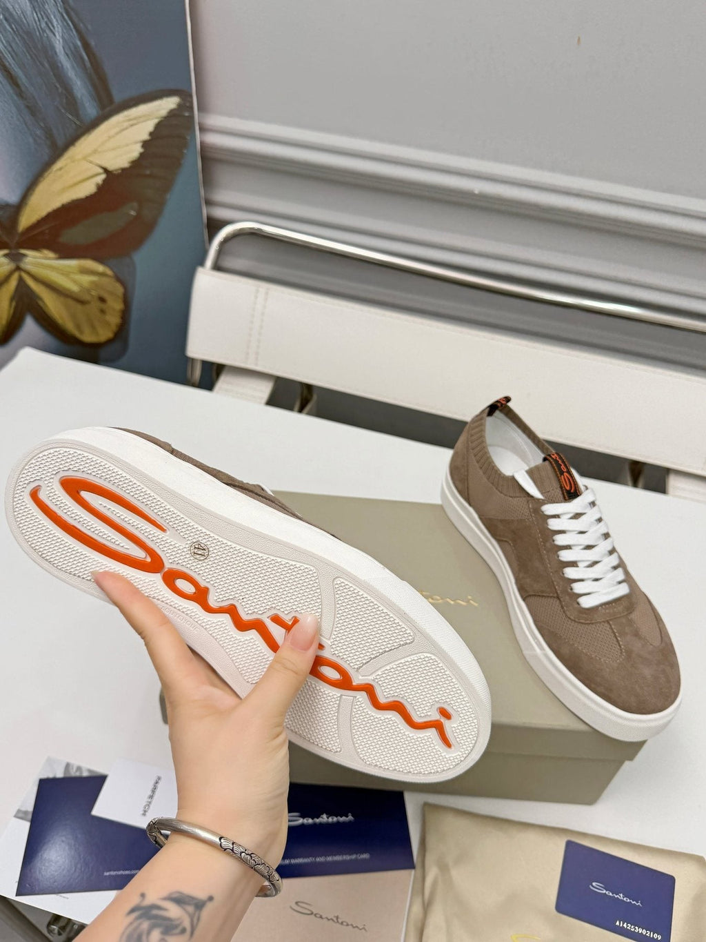 Santoni Taupe Brown Low-Top Sneakers — detail
