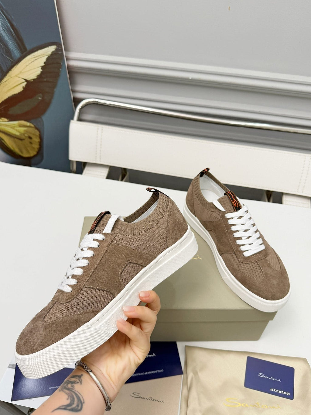 Santoni Taupe Brown Low-Top Sneakers — model