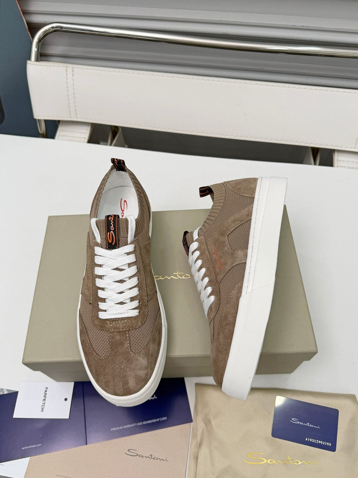 Santoni Taupe Brown Low-Top Sneakers — side