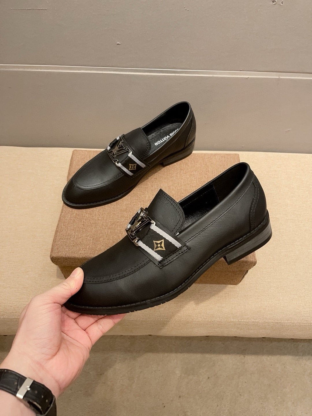 Louis Vuitton Black Buckle Loafers — front
