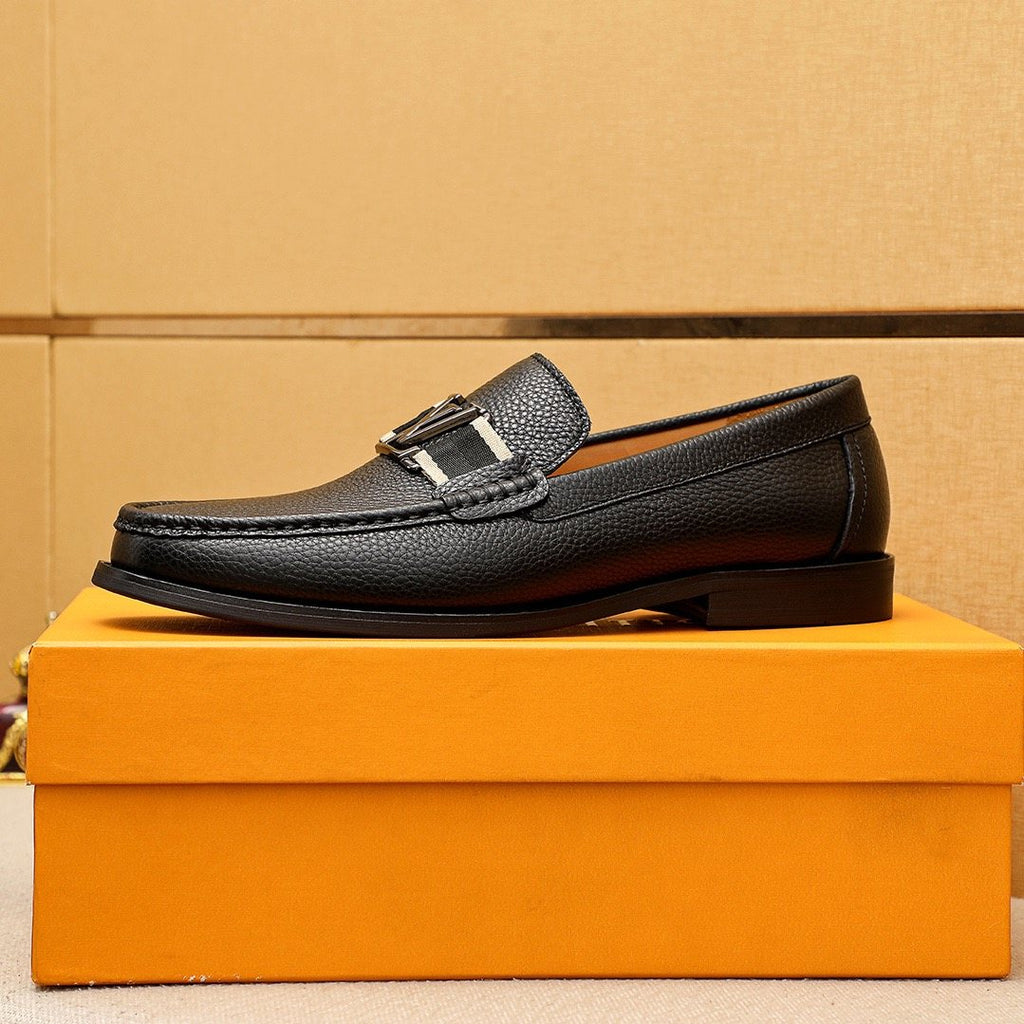 Louis Vuitton Black Pebbled Leather Loafers — side