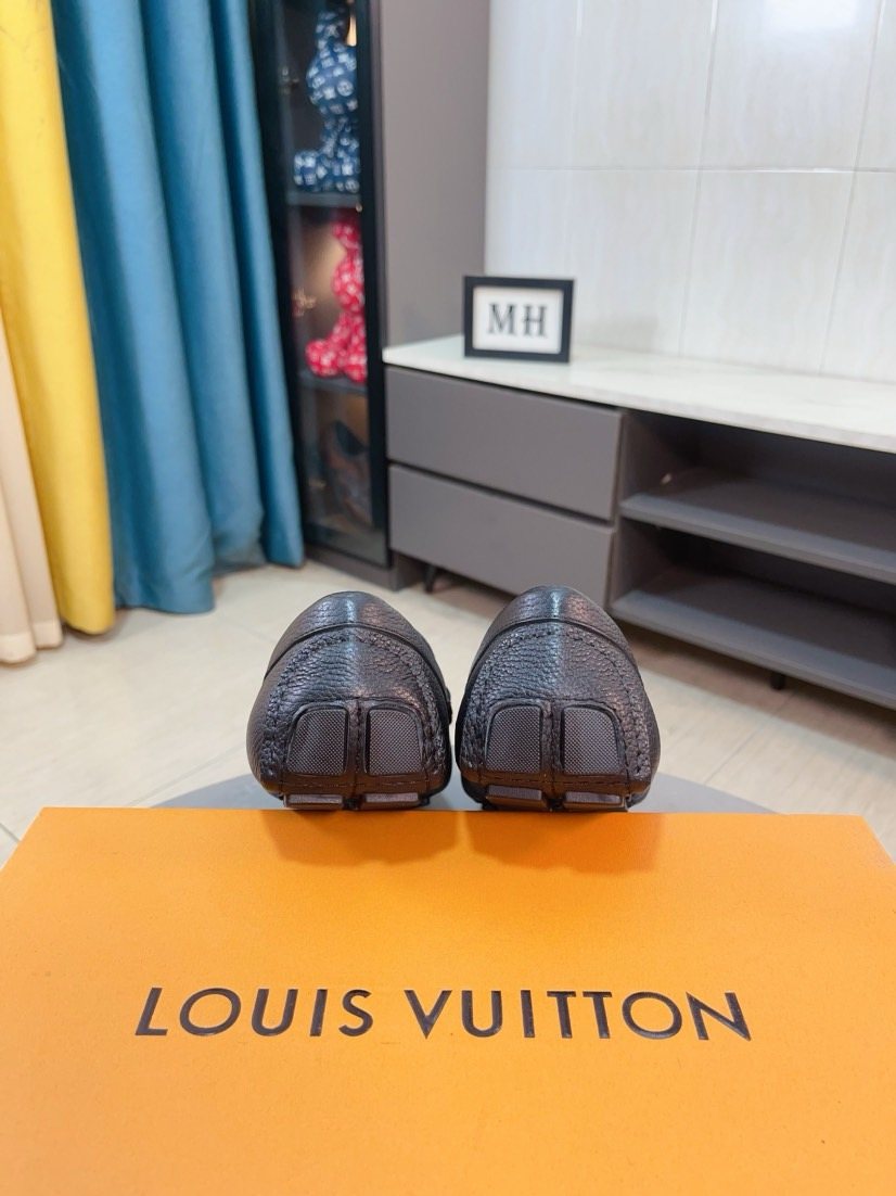 Louis Vuitton Black Textured Loafers — front