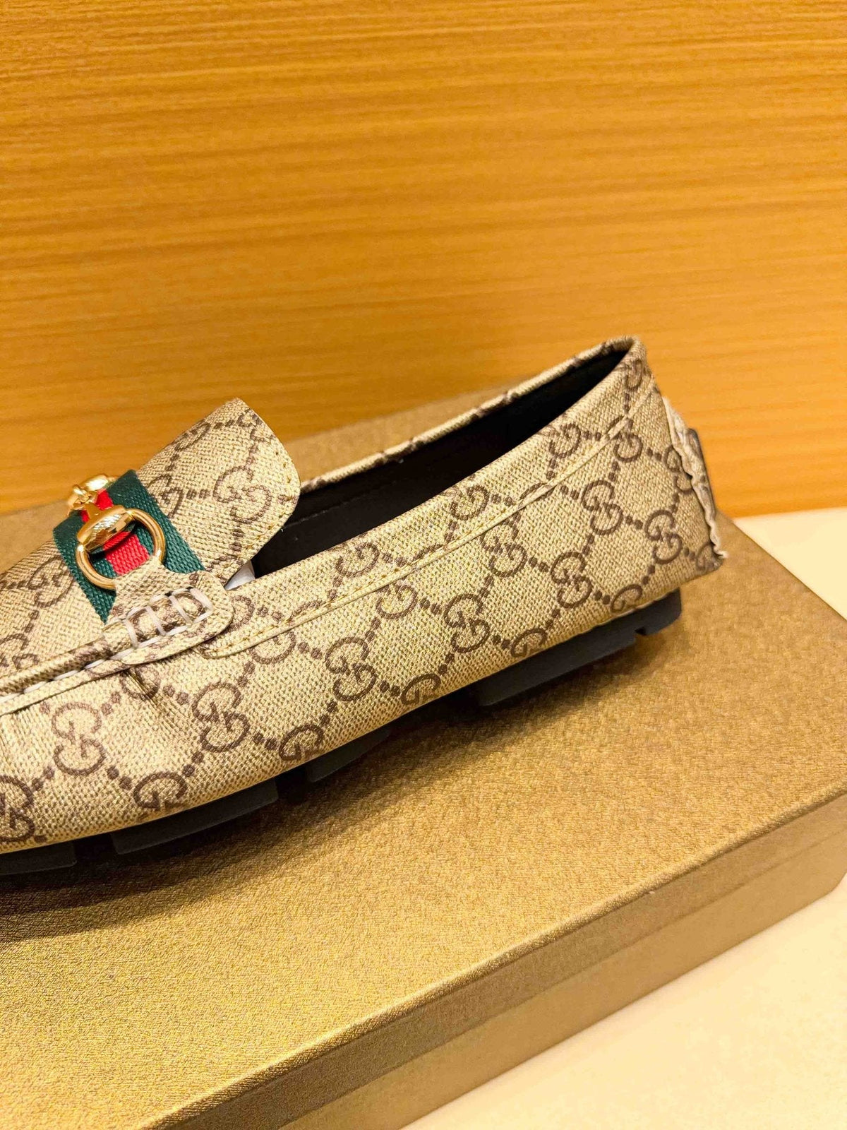 Gucci Beige Tan Monogram Horsebit Loafers — detail