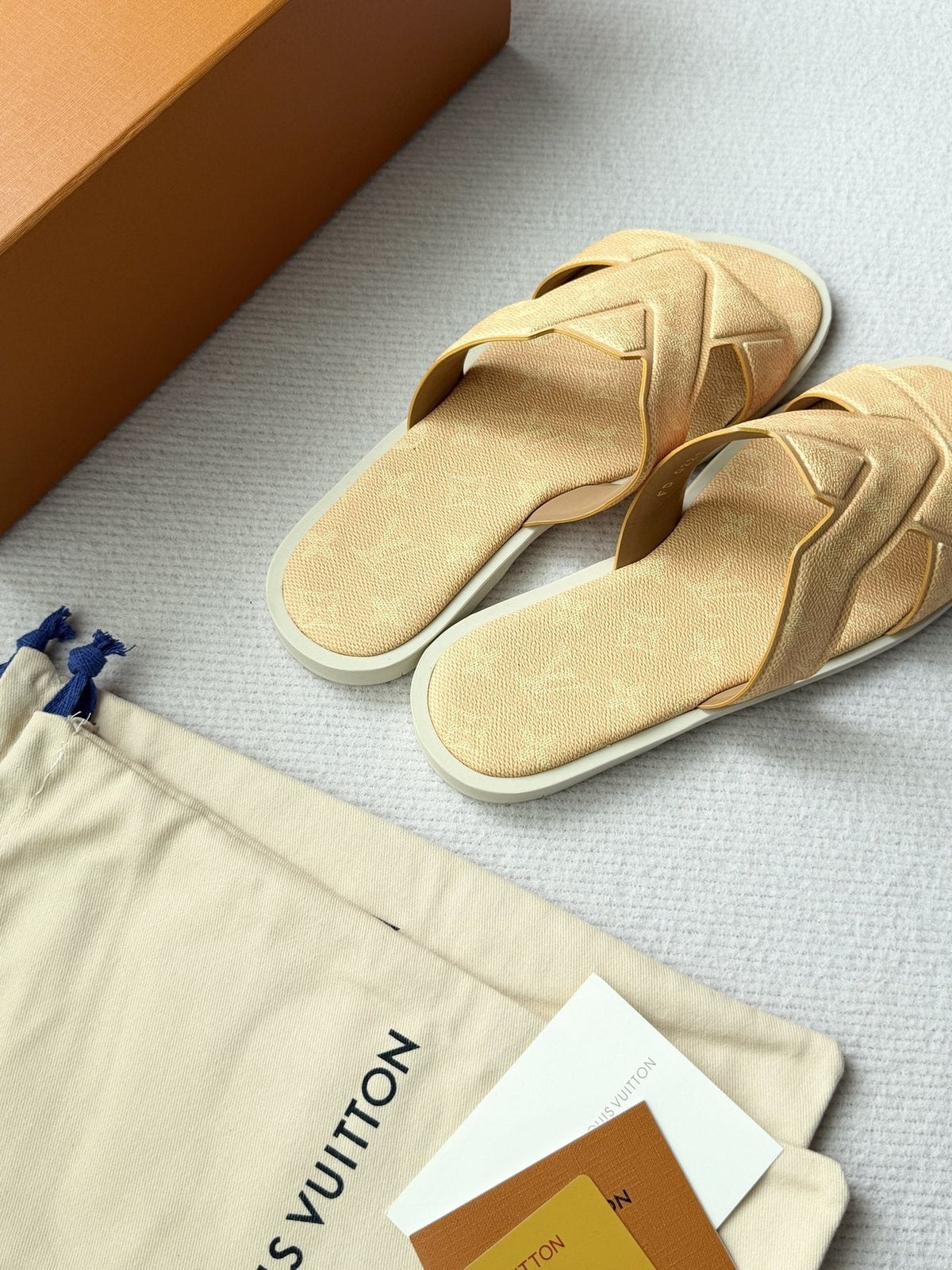 Louis Vuitton Beige Logo Slide Sandals — back