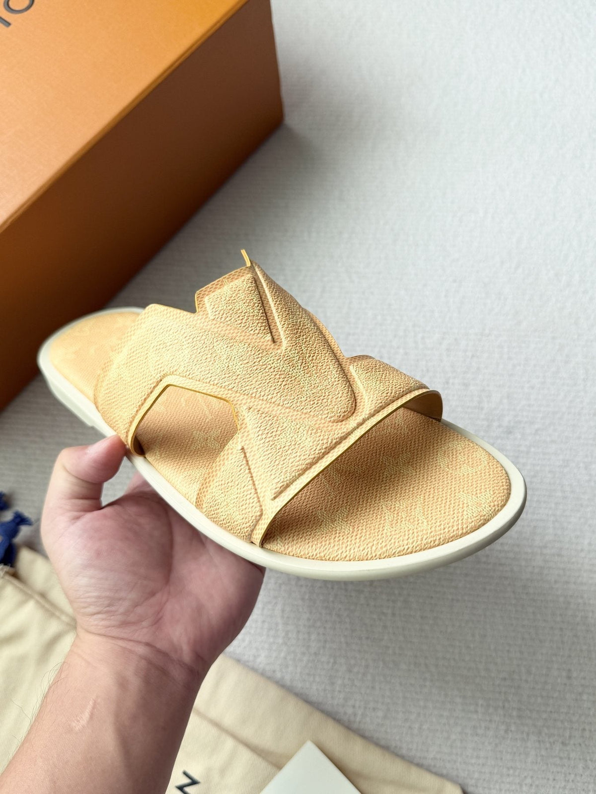 Louis Vuitton Beige Logo Slide Sandals — detail