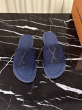 Louis Vuitton Navy Blue Logo Slide Sandals — hero