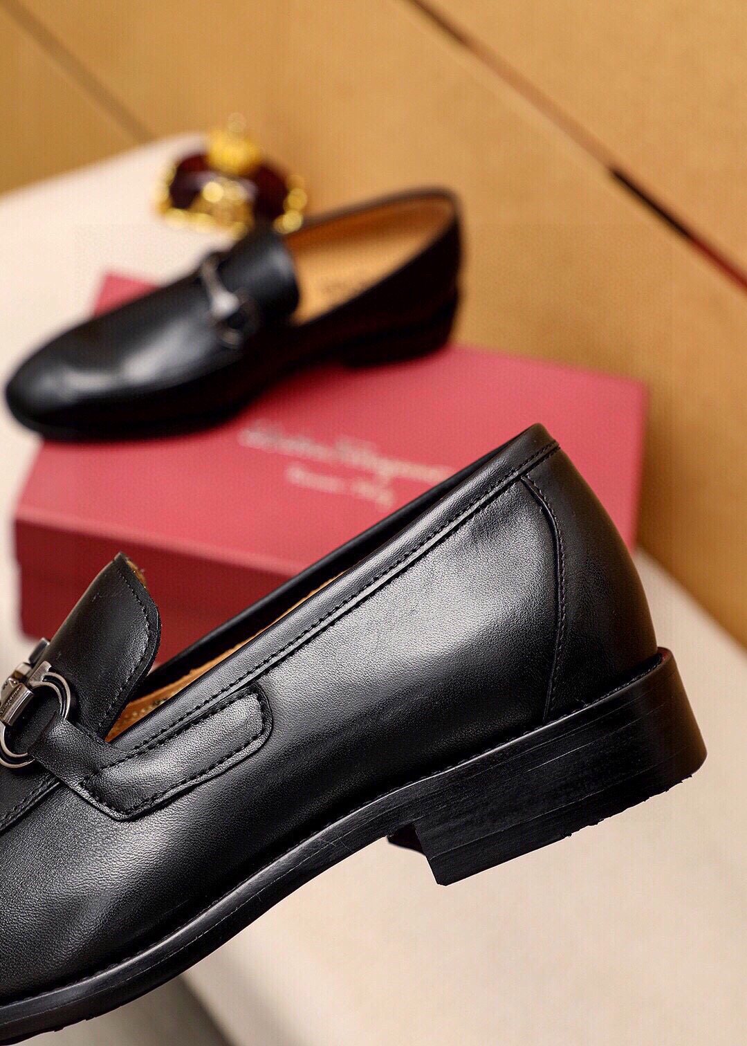 Ferragamo Black Metal-Hardware Loafers — back