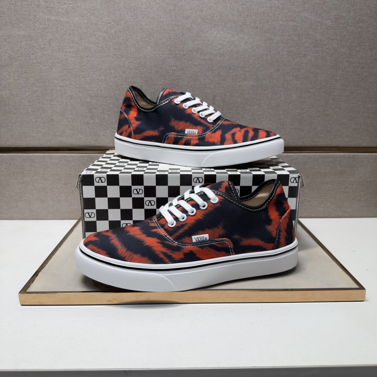 Vans Navy Orange Stripe Low-Top Sneakers — front