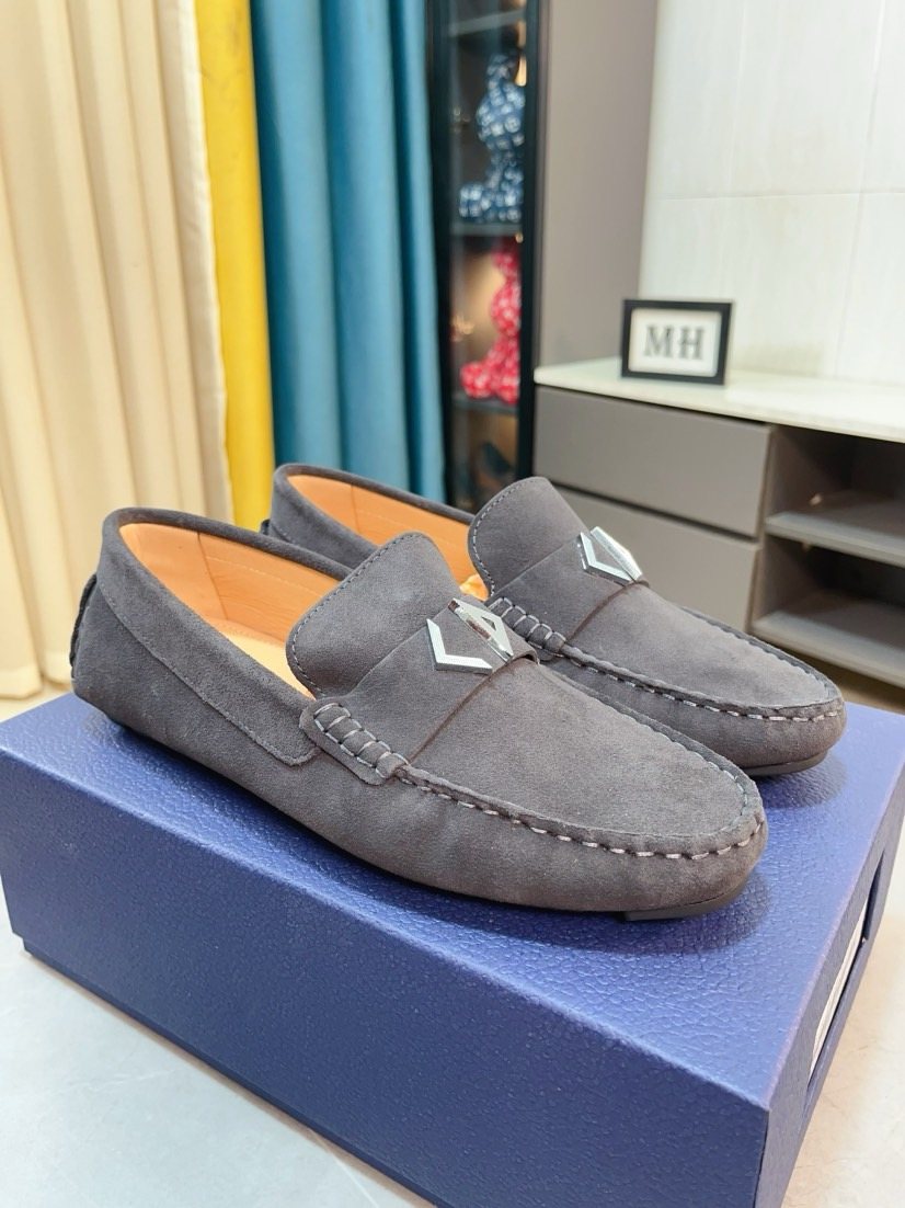 Dior Dark Gray Metal Accent Loafers — front