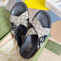 Gucci Beige Monogram Crossover Slide Sandals — hero