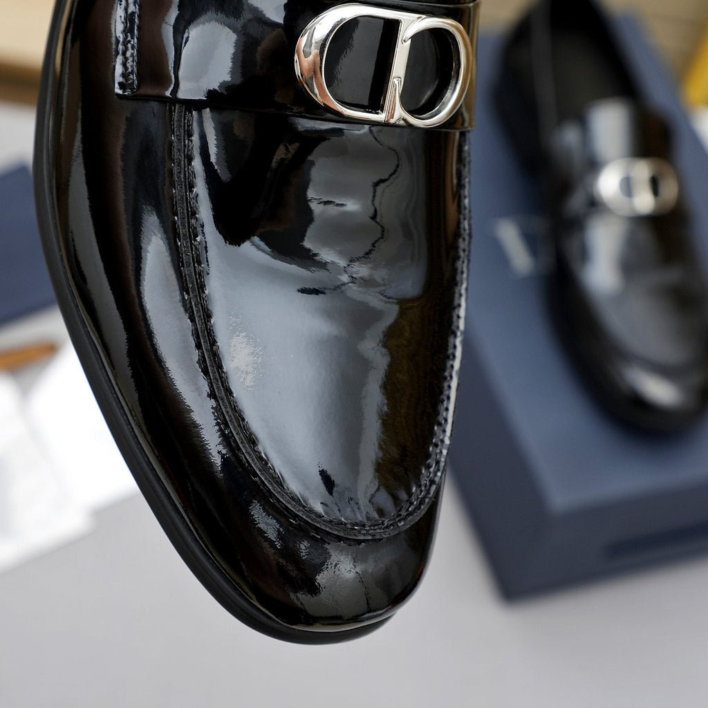 Dior Black Glossy Hardware Loafers — detail