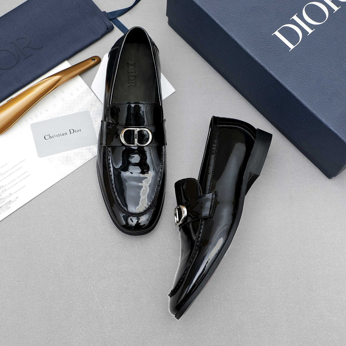 Dior Black Glossy Hardware Loafers — front