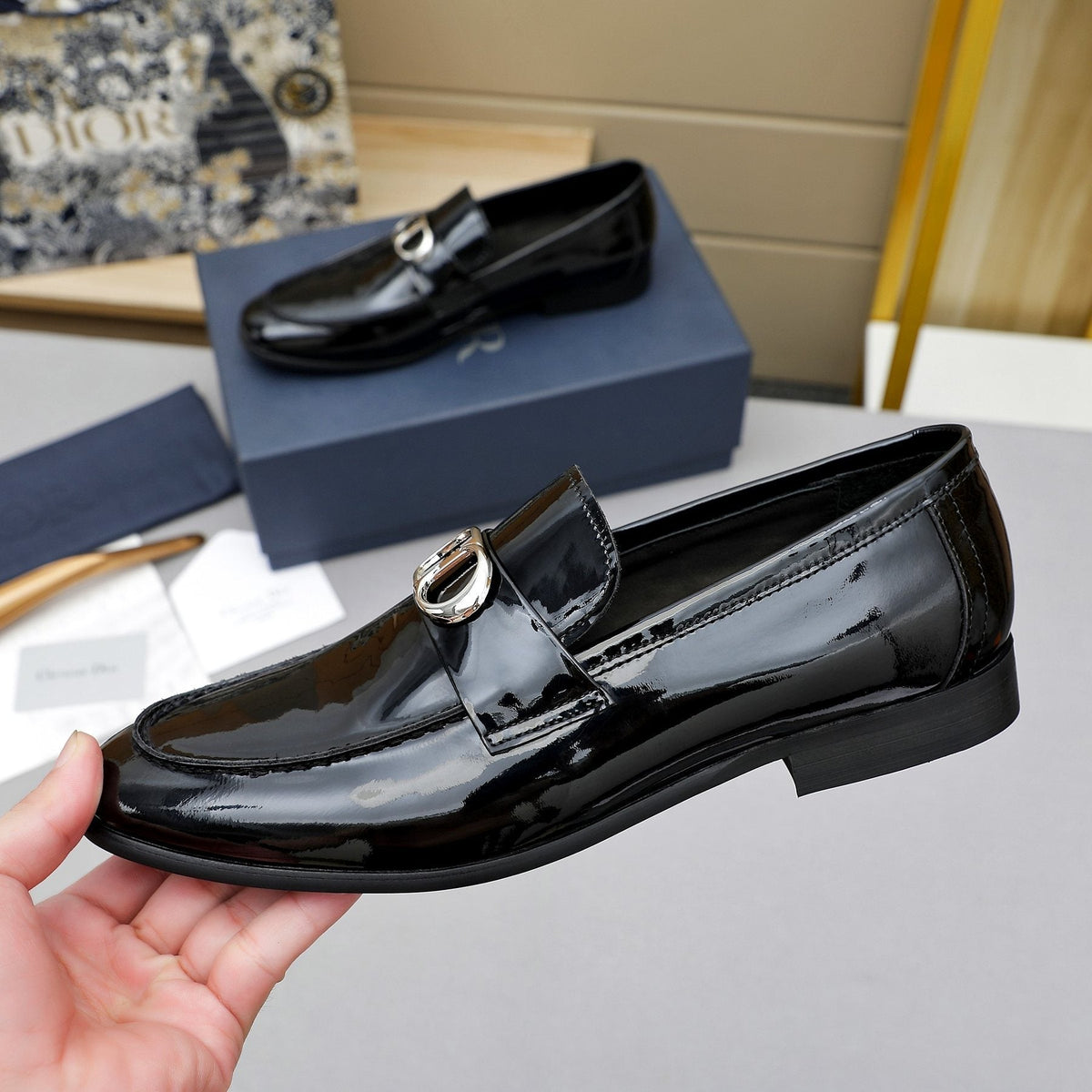 Dior Black Glossy Hardware Loafers — model