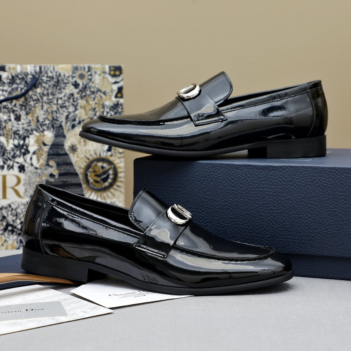 Dior Black Glossy Hardware Loafers — front