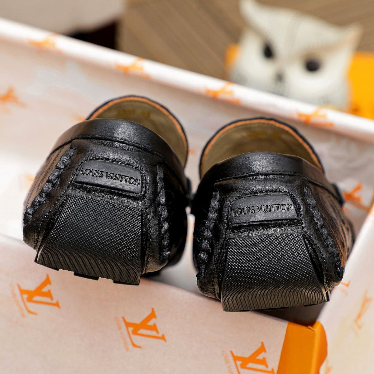 Louis Vuitton Black Embossed Driving Loafers — back