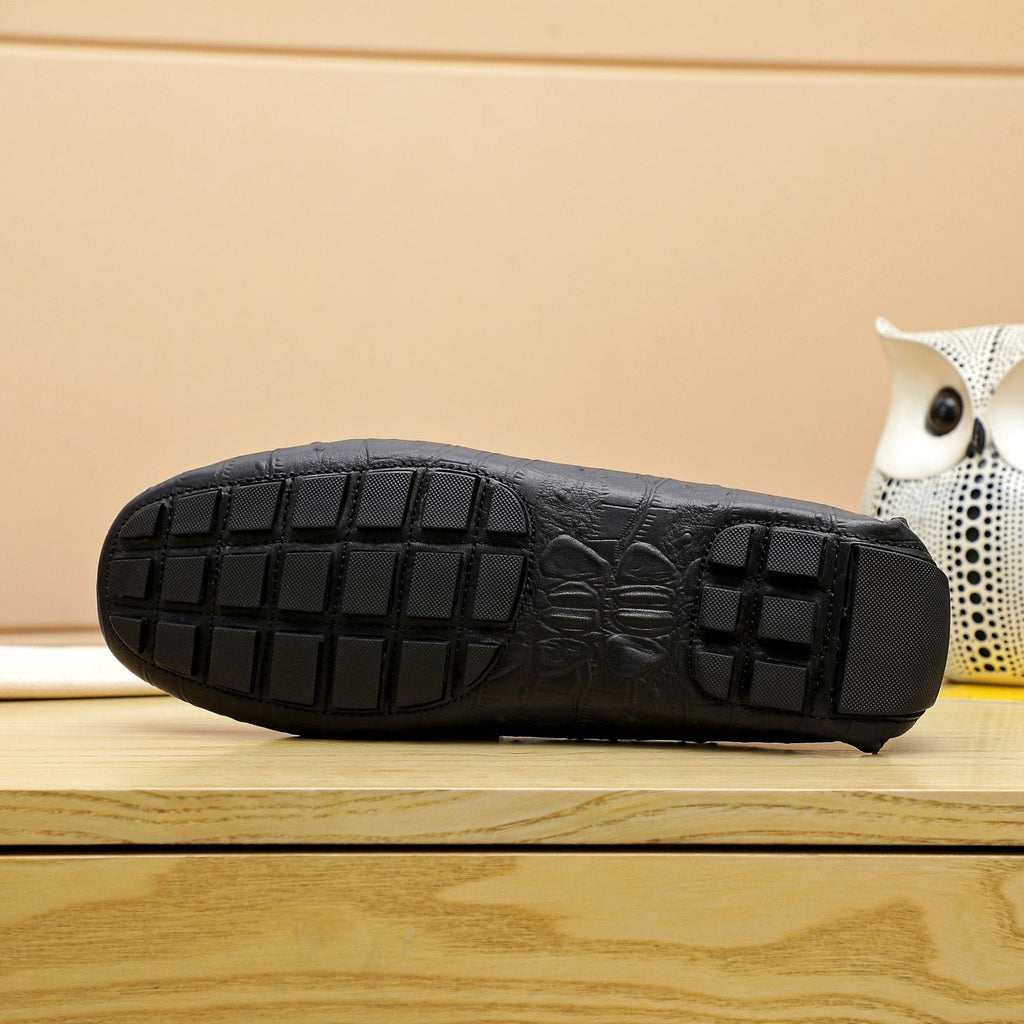 Louis Vuitton Black Embossed Driving Loafers — detail