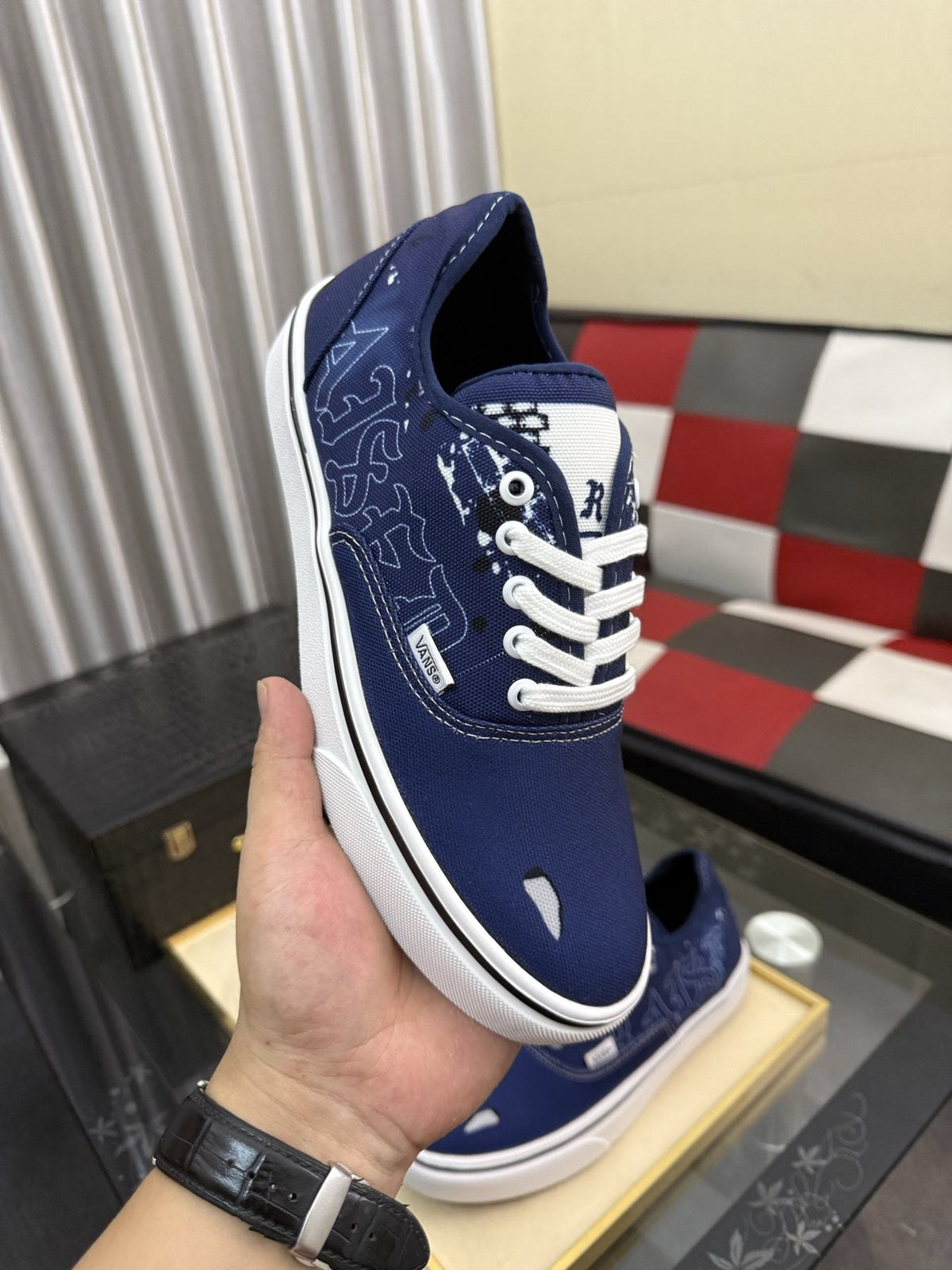 Vans Navy Blue Graphic Low-Top Sneakers — side