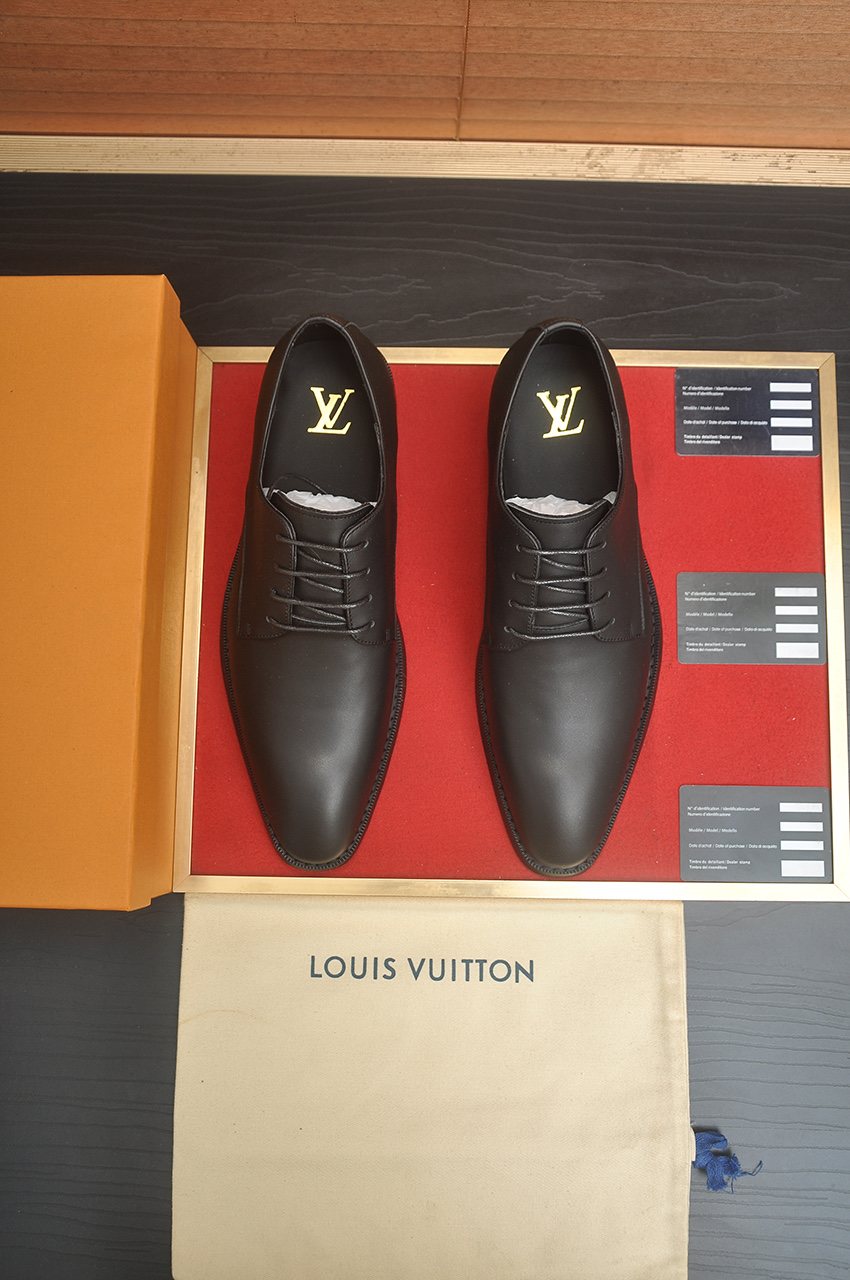 Louis Vuitton Black Monogram Tongue Lace-Up Dress Shoes — front