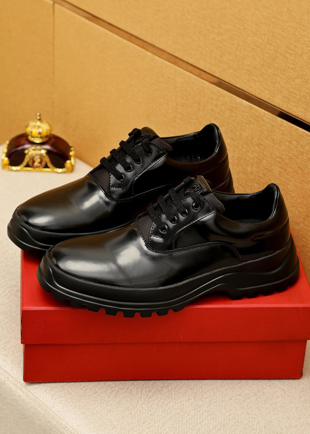 Ferragamo Black Lug-Sole Lace-Up Shoes — model