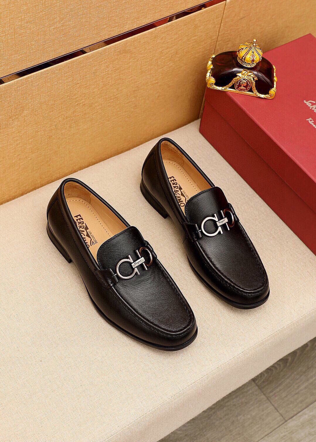 Ferragamo Black Metal-Bit Loafers — hero