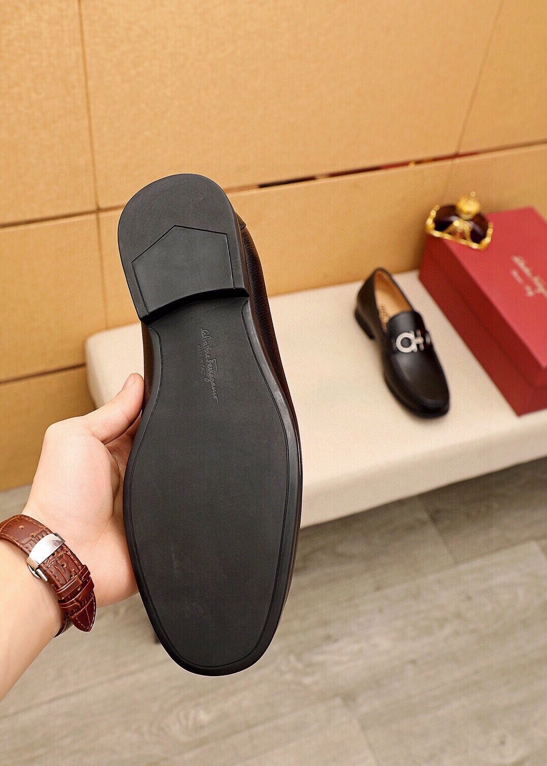 Ferragamo Black Metal-Bit Loafers — back