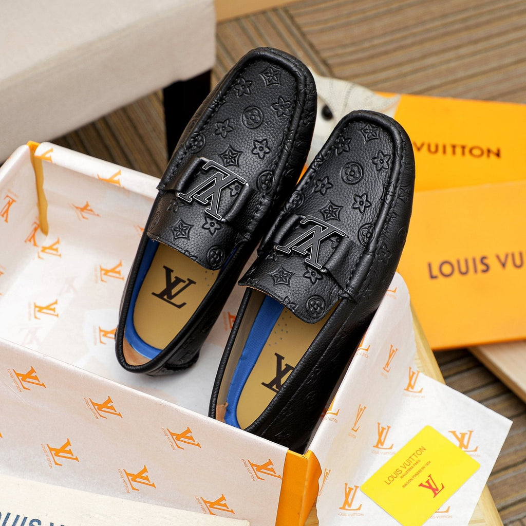 Louis Vuitton Black Embossed Driving Loafers — front