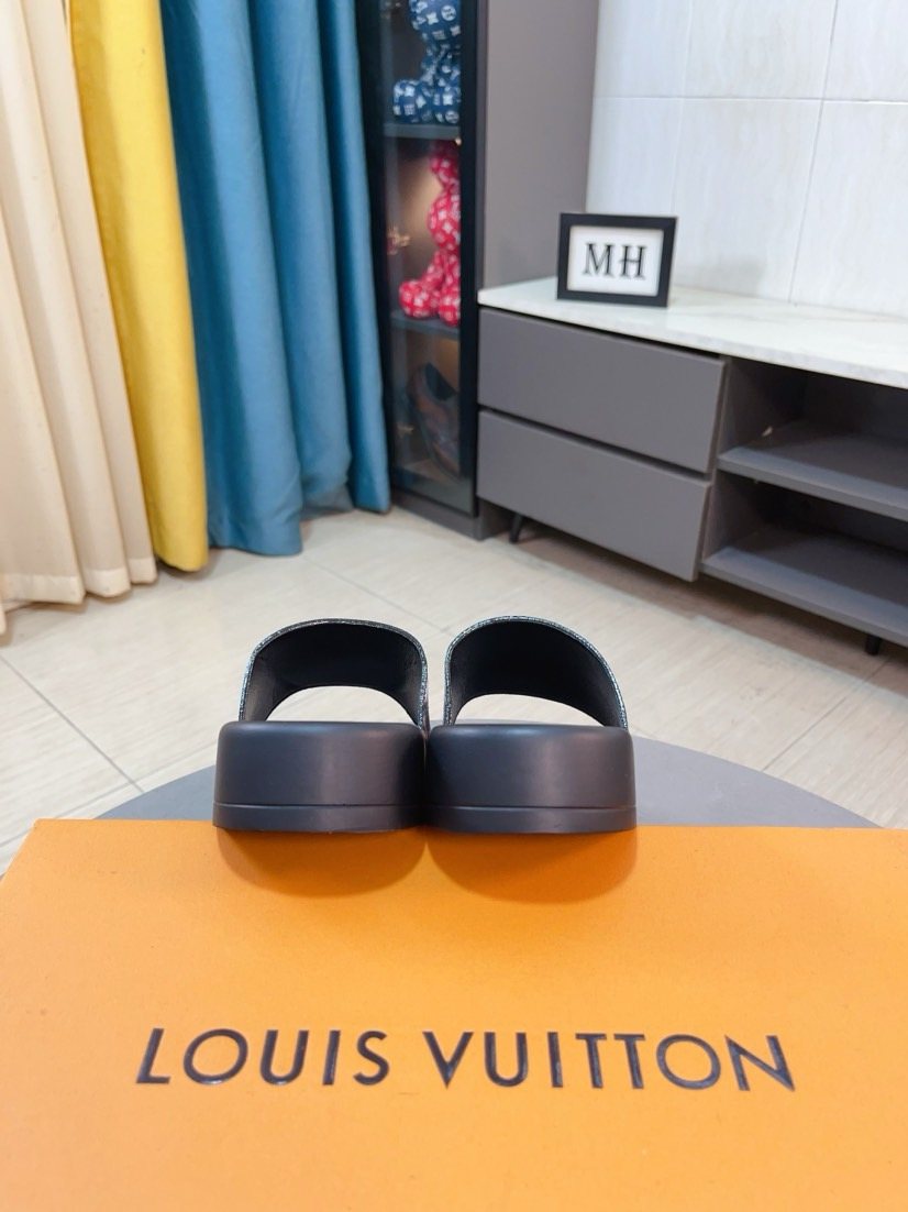 Louis Vuitton Brown Monogram Slide Sandals — back