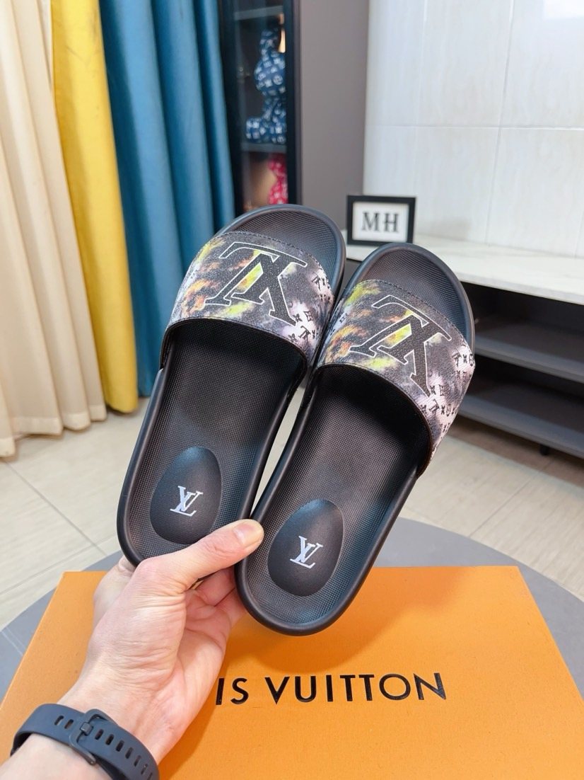Louis Vuitton Brown Monogram Slide Sandals — front
