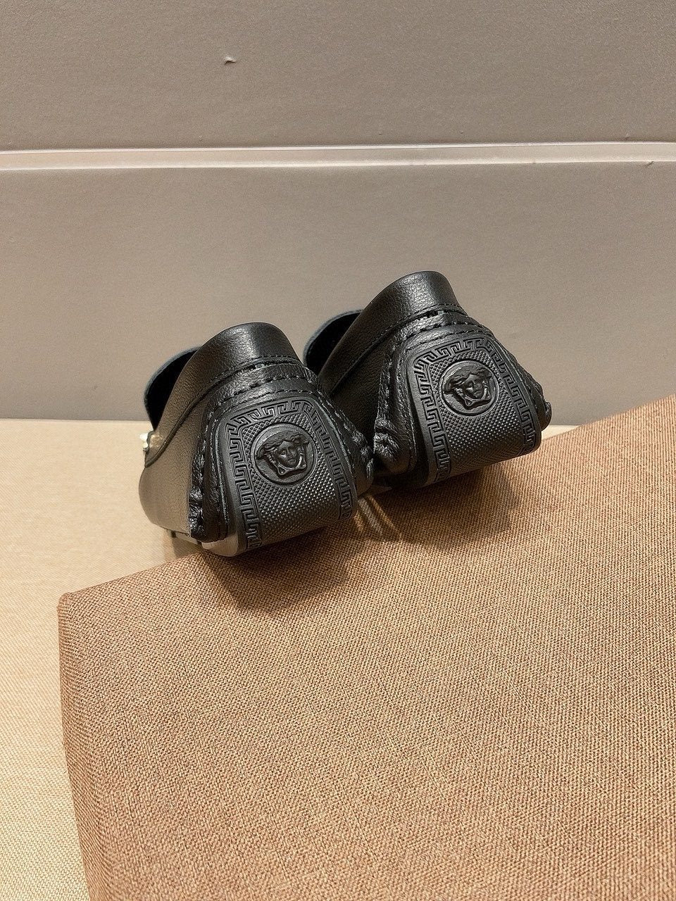 Versace Black Red Stripe Slip-On Loafers — back