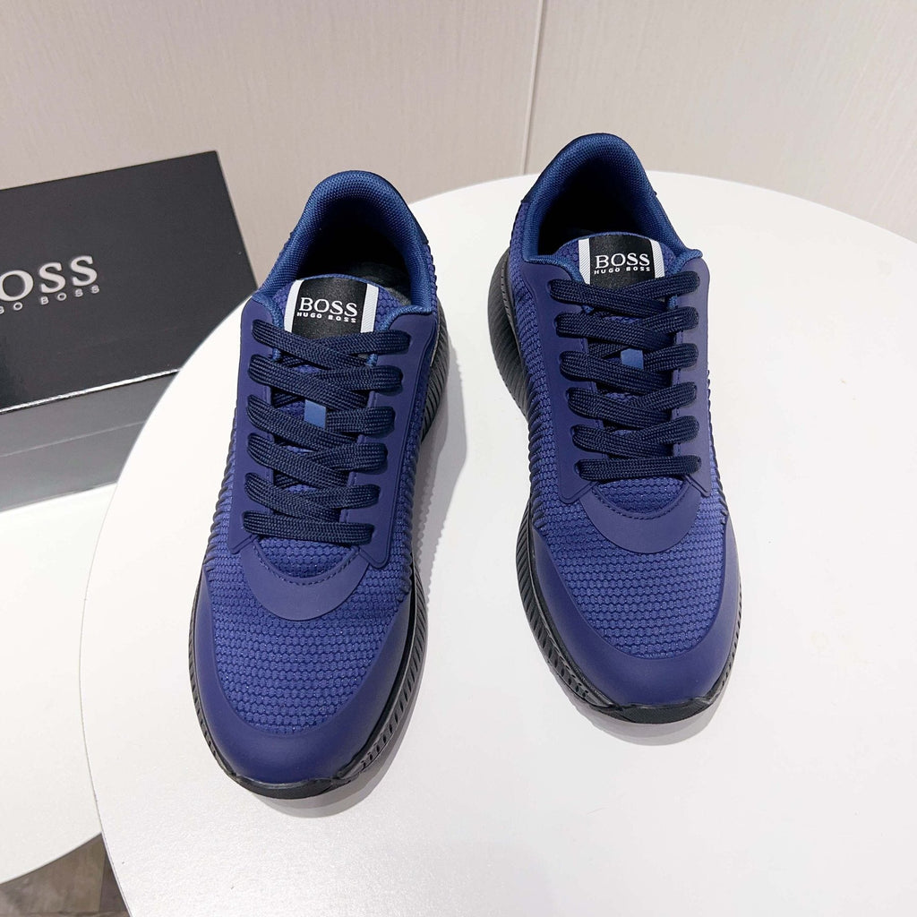 BOSS Navy Blue Knit Running Shoes — front
