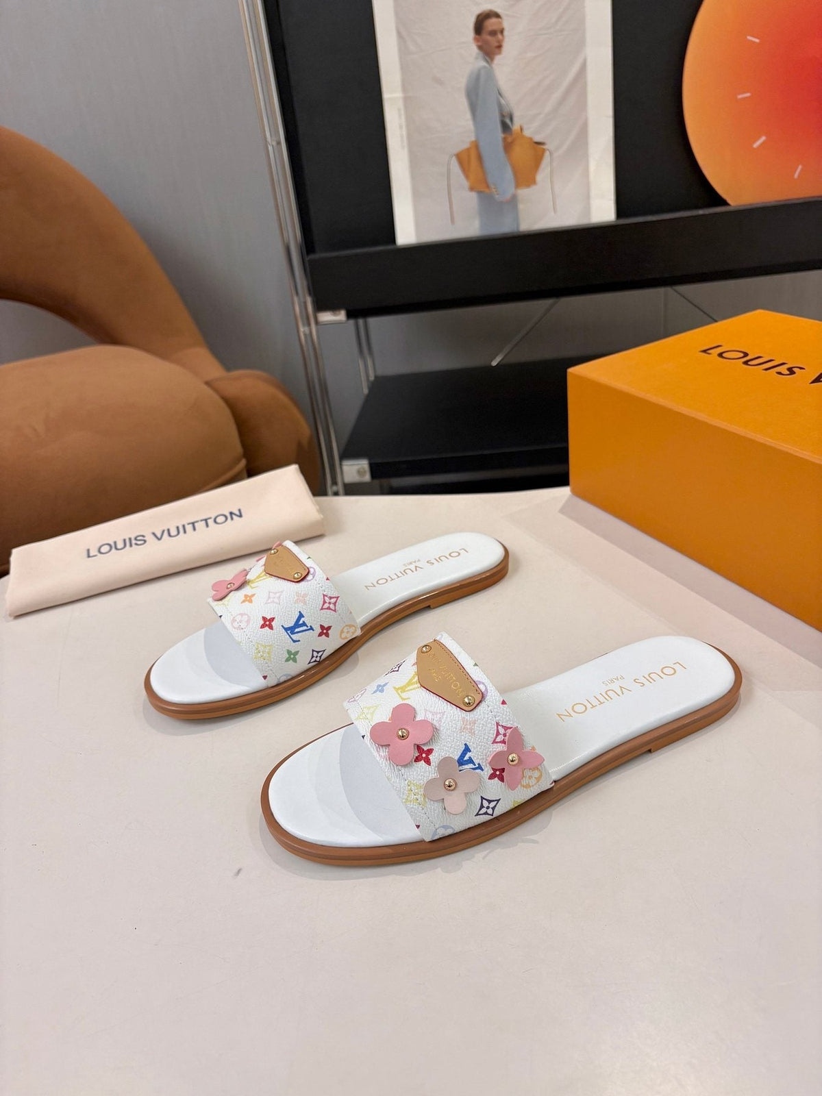 Louis Vuitton Floral Print Slide Sandals — front