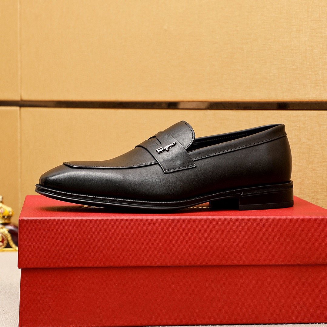 Ferragamo Black Metal Accent Loafers — side