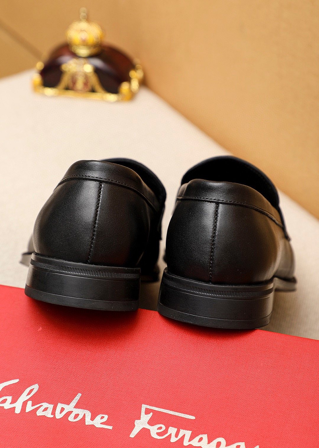 Ferragamo Black Metal Accent Loafers — back