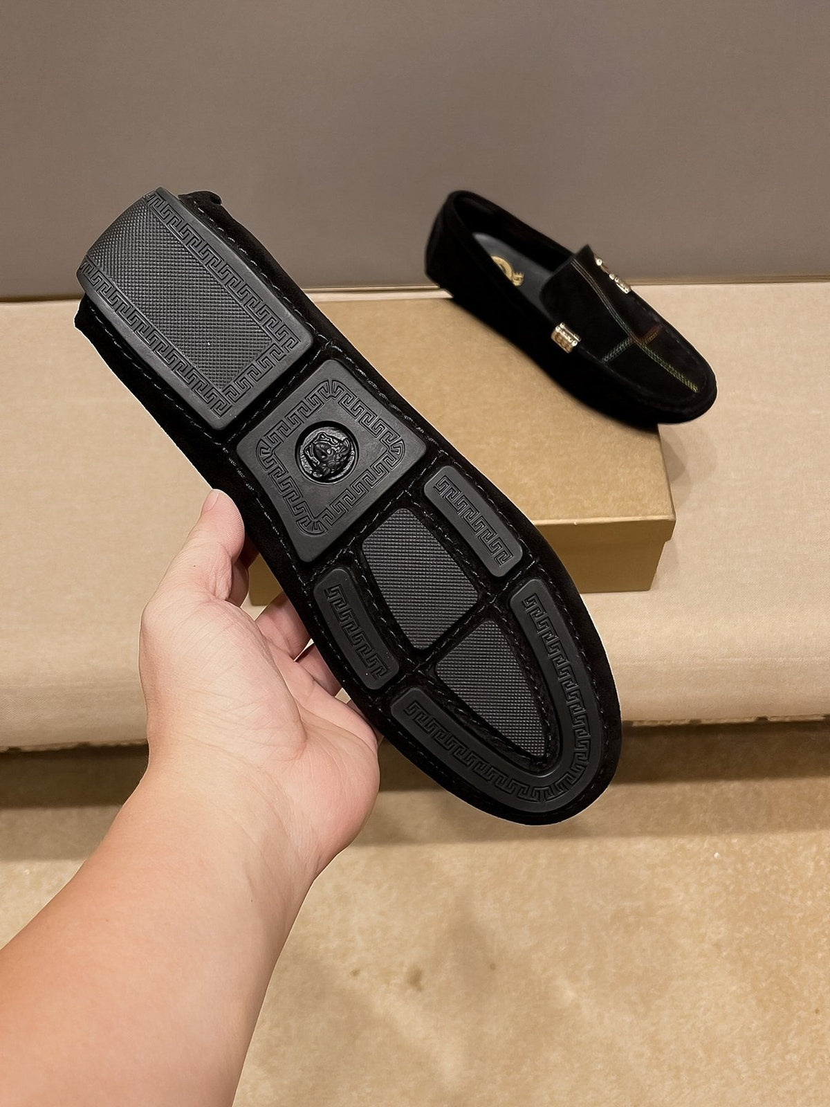 Versace Black Medallion Slip-On Loafers — back