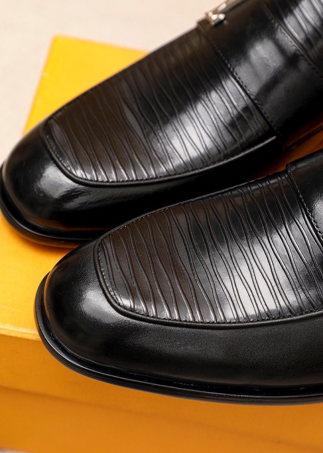 Louis Vuitton Black Textured Loafers — detail