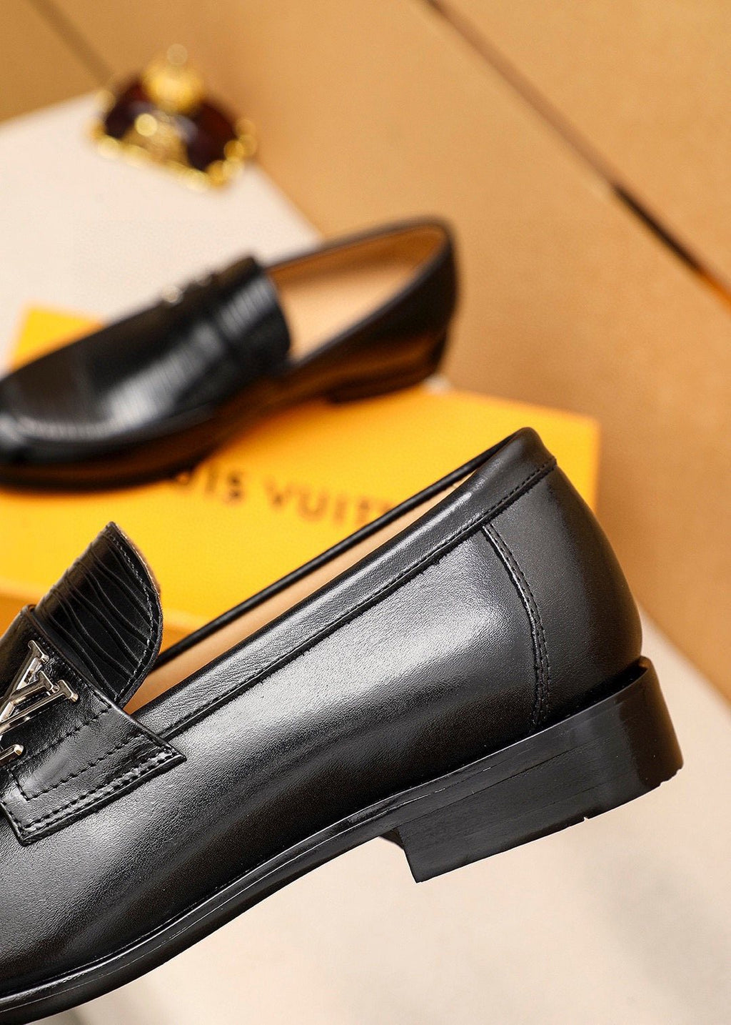 Louis Vuitton Black Textured Loafers — detail