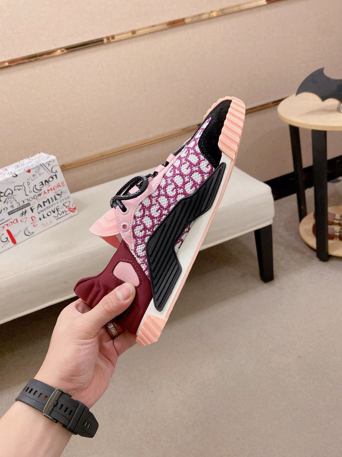 Dolce & Gabbana Pink Patterned Low-Top Sneakers — back