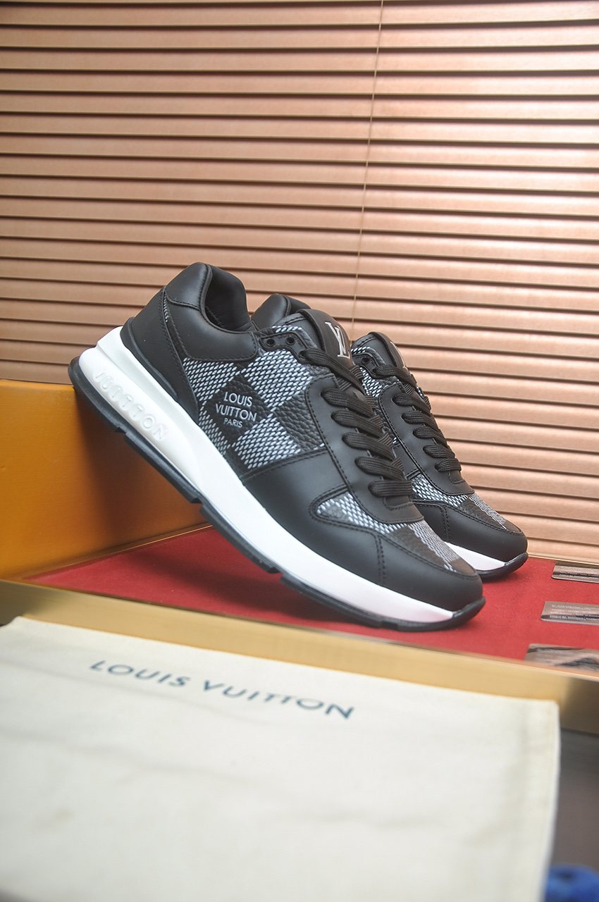 Louis Vuitton Black and Gray Checker Sneakers — side
