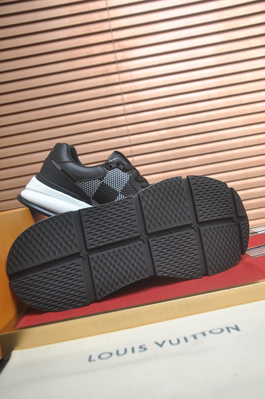 Louis Vuitton Black and Gray Checker Sneakers — detail