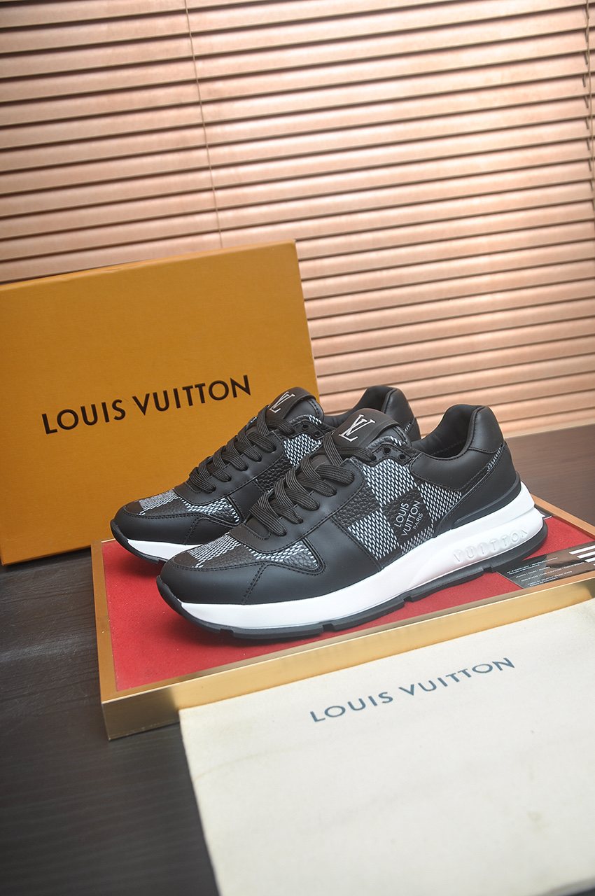 Louis Vuitton Black and Gray Checker Sneakers — front