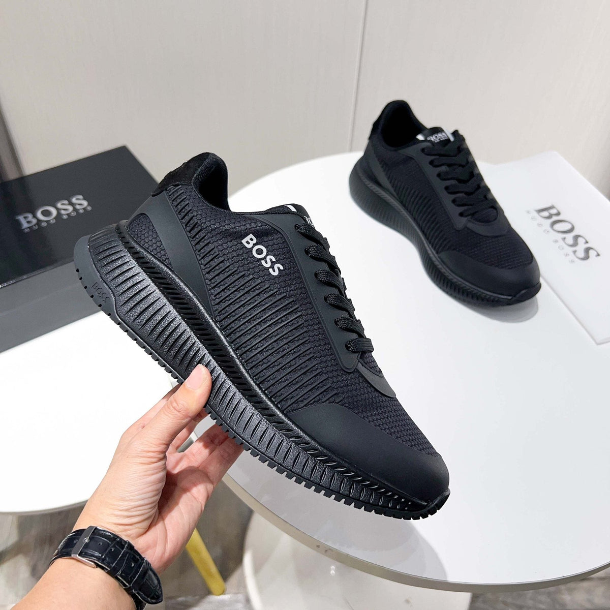 Hugo Boss Black Knit Sneakers — side