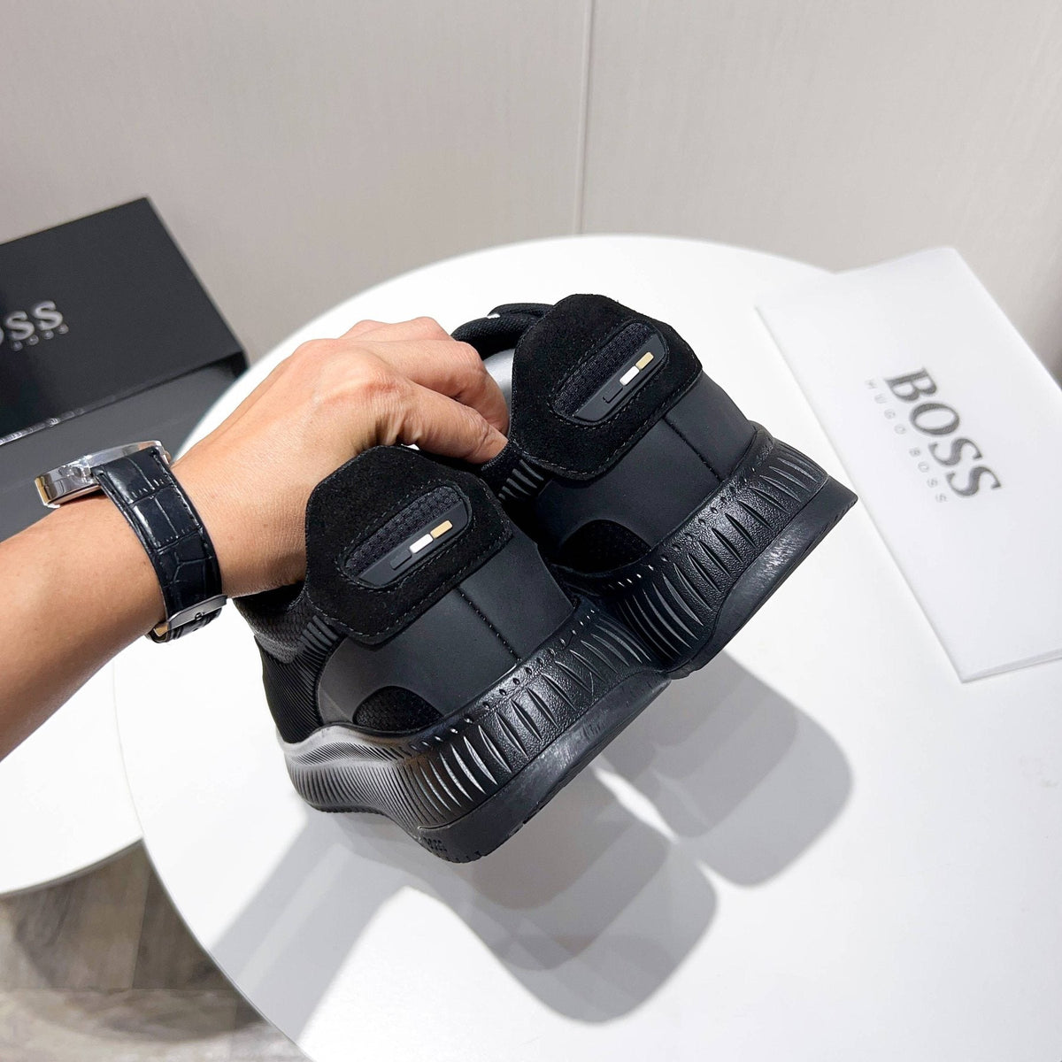 Hugo Boss Black Knit Sneakers — back